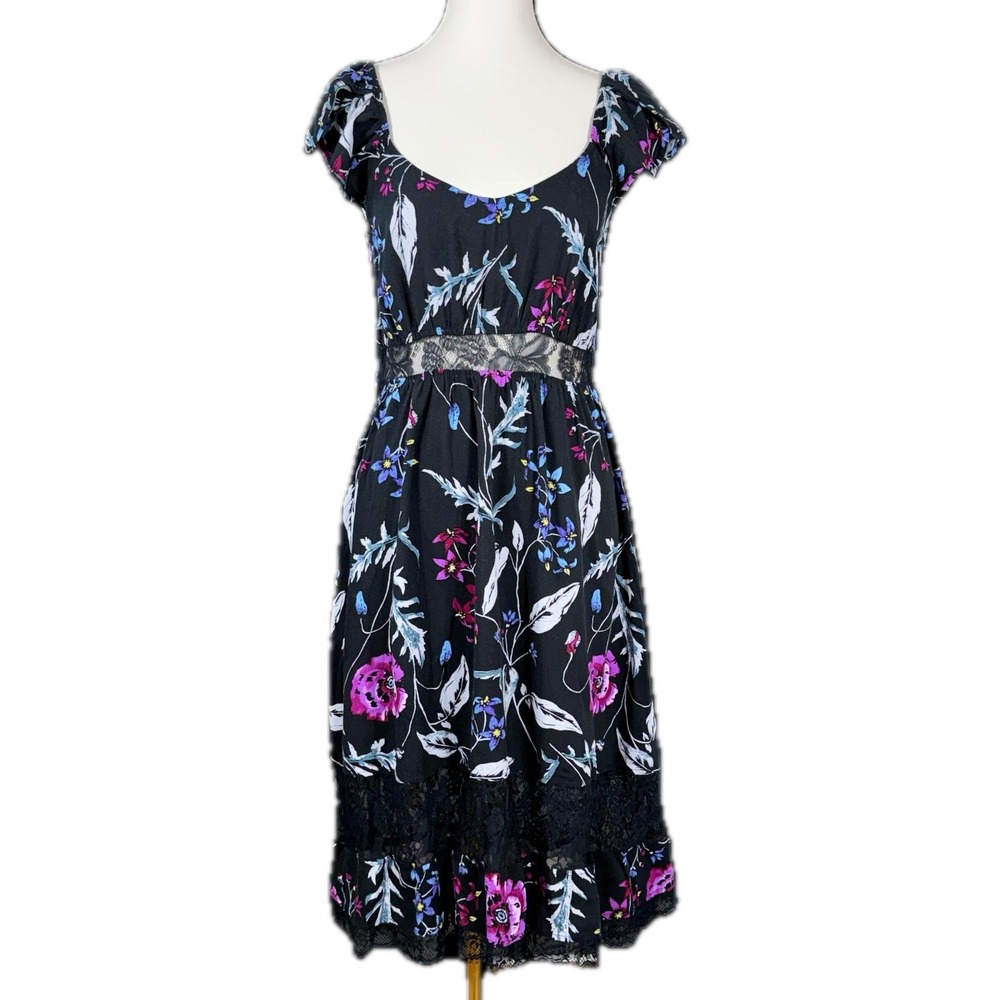 Express Midi Floral Dress M Black Purple‎ Whimsigoth Lace Autumn Wedding Guest